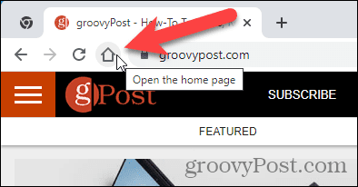 Die Startseite wird angezeigt, wenn Sie in Chrome auf die Schaltfläche „Startseite“ klicken