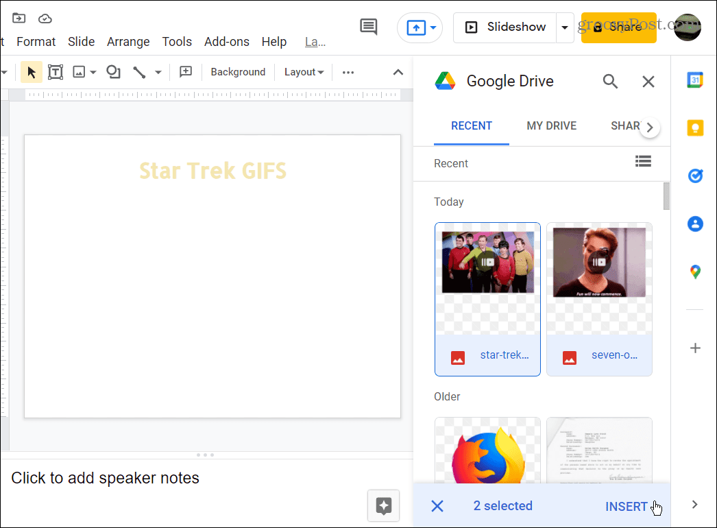 Wählen Sie GIFS aus, die Sie von Google Drive verwenden möchten