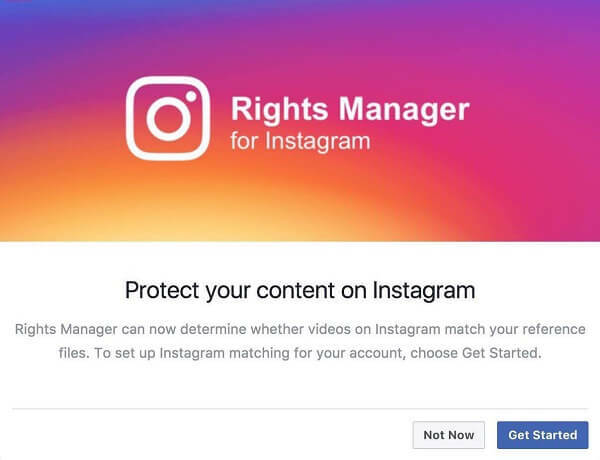 Instagram scheint Rights Manager für Instagram aktiviert zu haben.