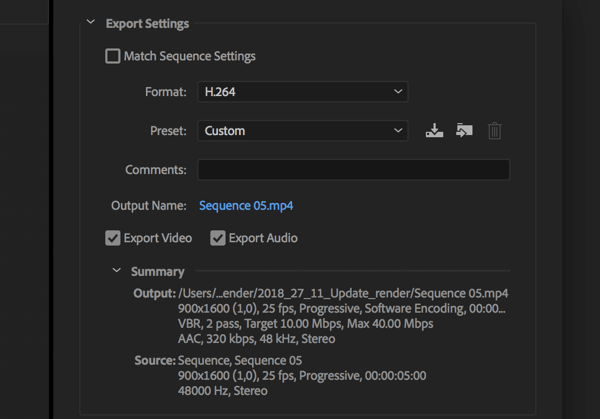 Einstellung zum Exportieren Ihres Adobe Premier Pro-Videos mit dem Format H.264.