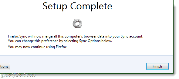 Firefox 4 Sync Setup-Fenster abgeschlossen