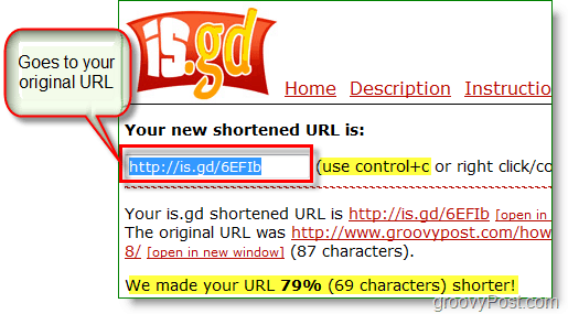 is.gd url shortener screenshot - kopiere die neue kurze url
