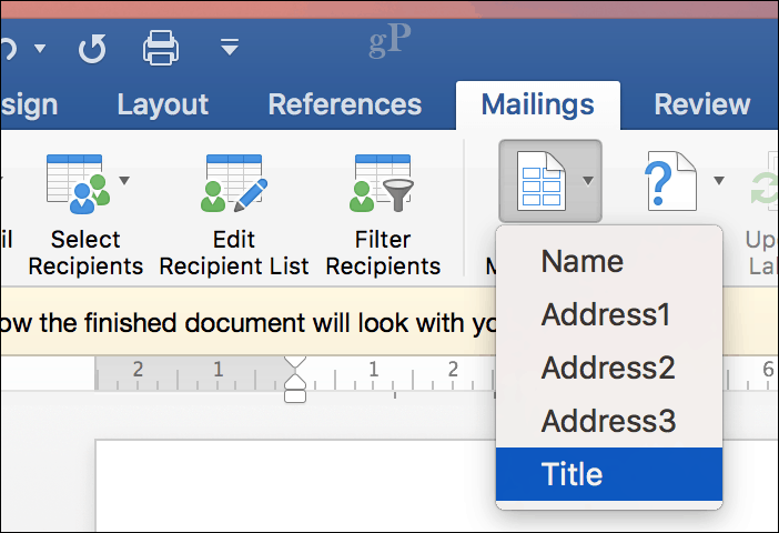 Microsoft Word für Mac Mail Seriendruck - Seriendruckfelder