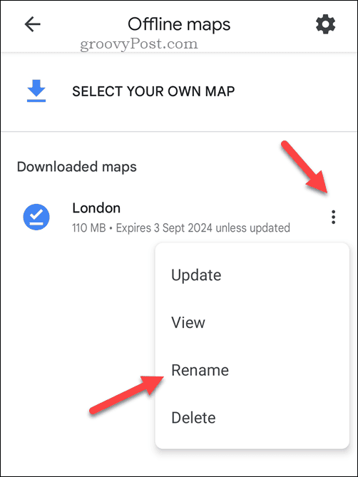 Benennen Sie eine Offline-Google Maps-Karte um