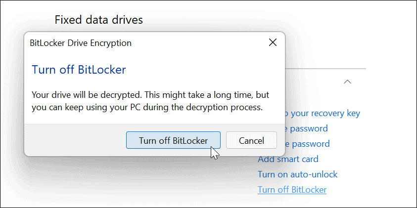 Deaktivieren Sie die BitLocker-Bestätigung