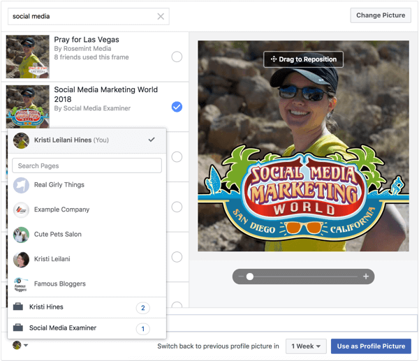 Facebook-Frames können auch auf Profil- und Seitenfotos angewendet werden.