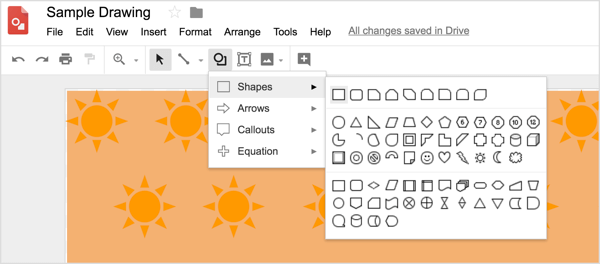 Wählen Sie ein Formwerkzeug aus und zeichnen Sie die Form in Ihrem Google Drawings-Design.