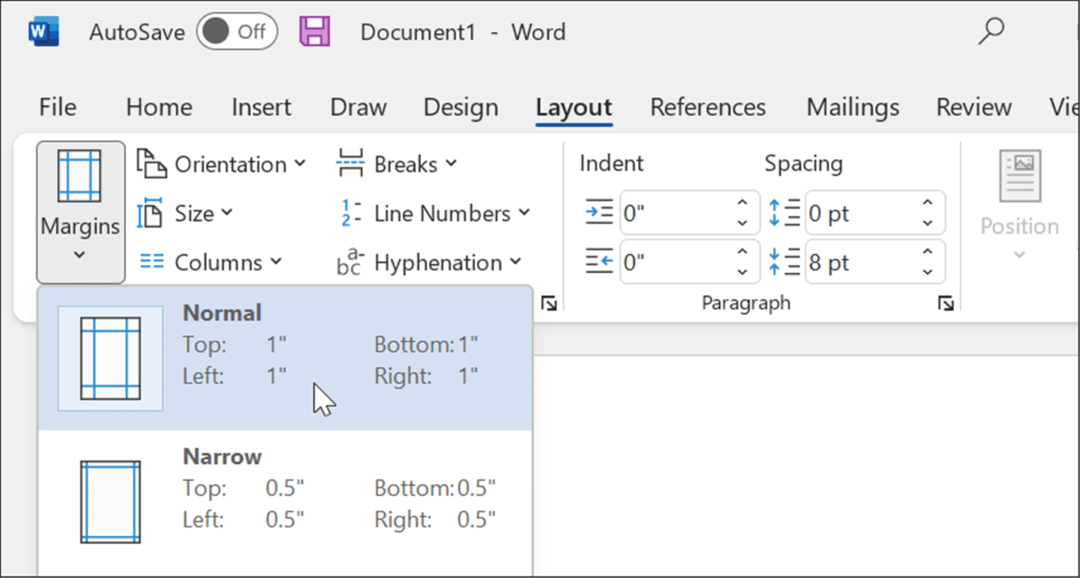 normale Ränder verwenden das MLA-Format in Microsoft Word