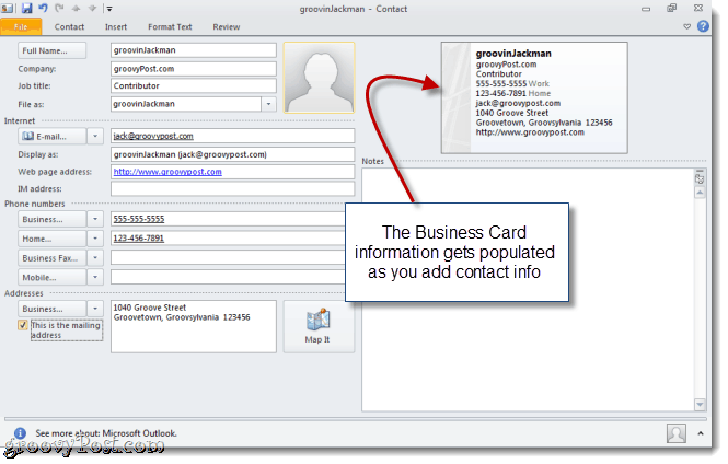 Erstellen Sie eine vCard in Outlook 2010