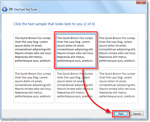 Schritt 2 der Kalibrierung von clearType in Windows 7
