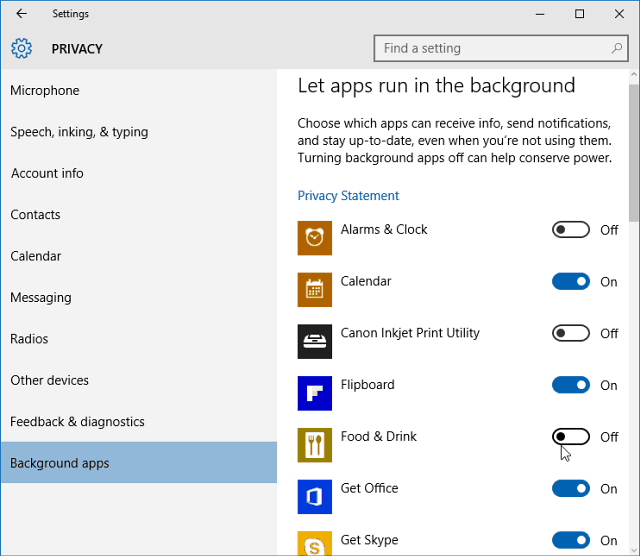 Deaktivieren Sie Hintergrund-Apps für Windows 10