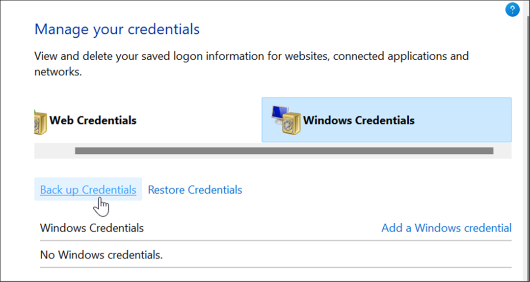 Backup verwenden Sie den Credential Manager unter Windows 11