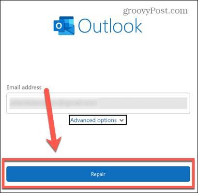 Outlook-Reparatur-Schaltfläche