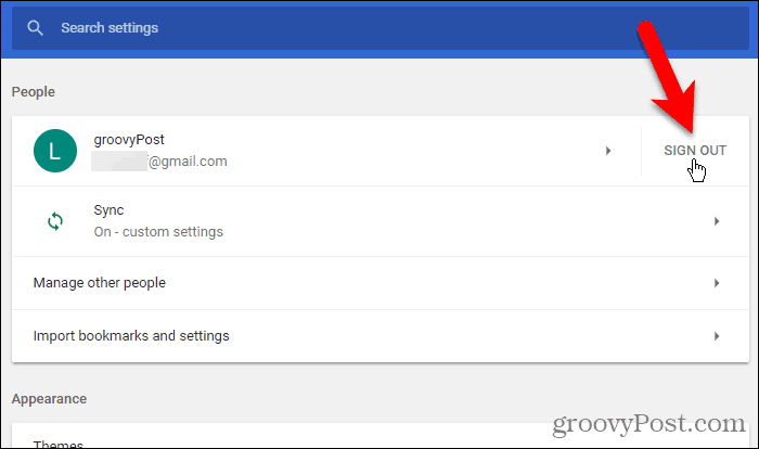 Klicken Sie in Chrome für Windows auf Abmelden