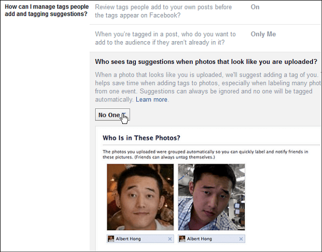 Verhindern Sie, dass Facebook Ihre Fotos automatisch markiert