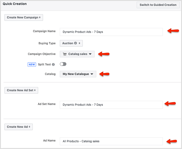 Schnellerstellungsfenster im Facebook Ads Manager