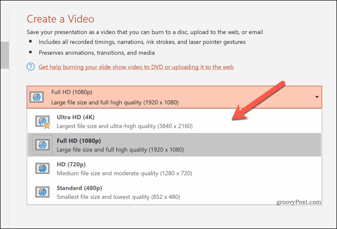 Bestimmen der Qualität exportierter Videos in PowerPoint