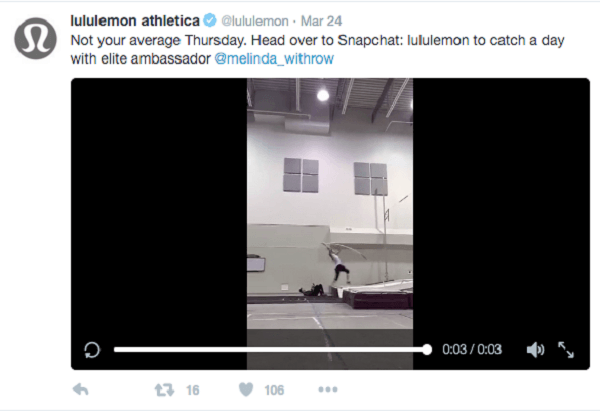 lululemon Snapchat Video Vorschau auf Twitter
