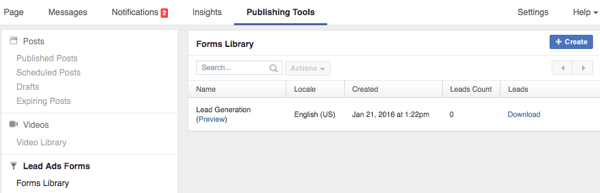 Facebook Publishing Tools führen Formulare