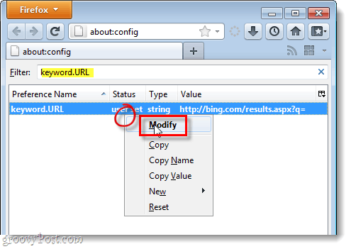 Ändern Sie Firefox 4 keyword.url in den Standardanbieter