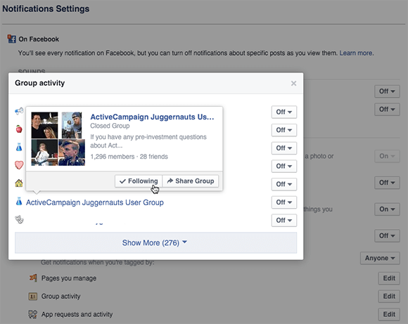 Konfiguration der Newsfeed-Einstellungen für Facebook-Gruppen auf dem Desktop