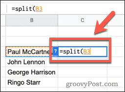 Verwenden der SPLIT-Funktion in Google Sheets