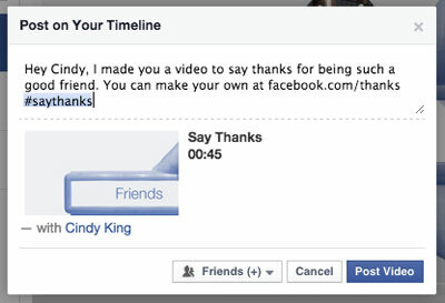 Facebook danke Video-Post mit einem Freund-Tag