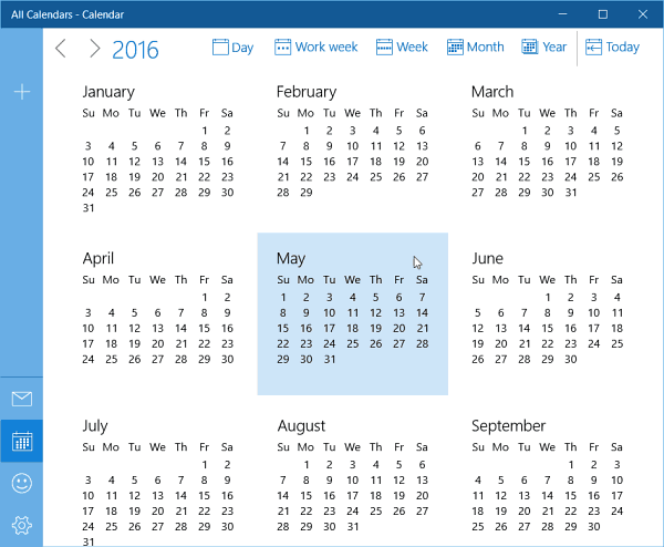 Aktualisierung der Windows 10-Kalender-Jahresansicht