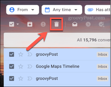 Das Symbol zum Löschen von E-Mails in Gmail