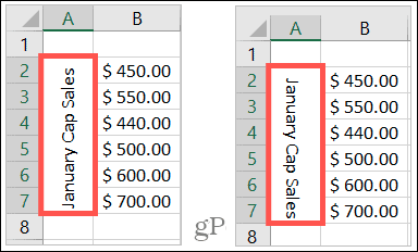 Text in Excel nach oben und unten gedreht
