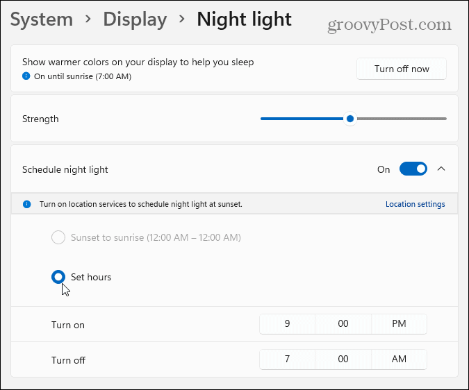 Nachtlicht Windows 11 Einstellungen