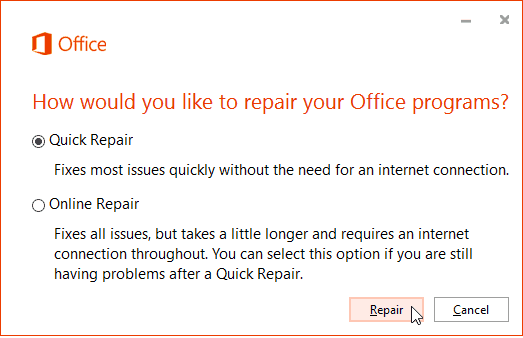 Office 365 Online-Reparatur