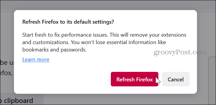 Schaltfläche „Firefox aktualisieren“.