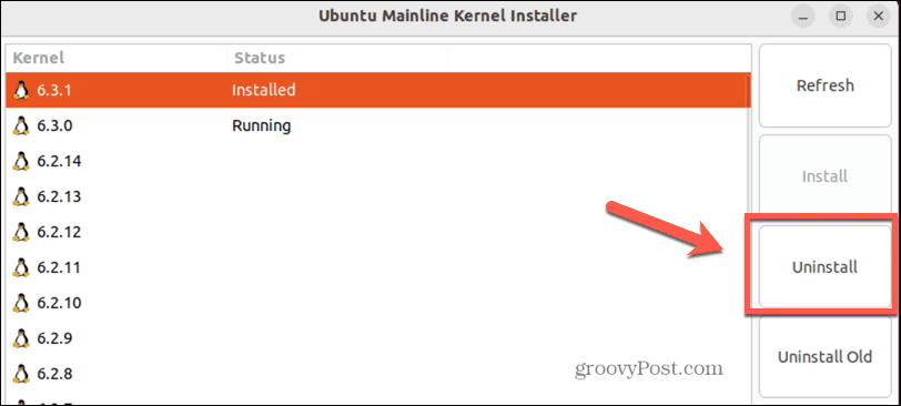 Ubuntu deinstalliert den Kernel in der Hauptzeile