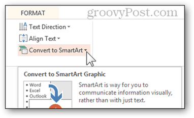 Smart Art Konvertieren in Smartart Aufzählungsliste Bullet Powerpoint Power Point Konvertieren 2013 Feature Button Formatoptionen