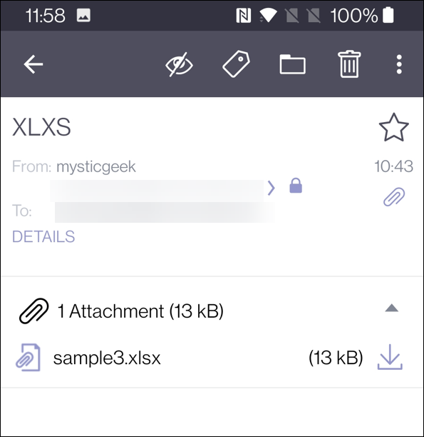 Protonmail öffnet xlsx-Dateien in Android