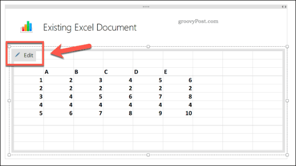 Bearbeiten einer vorhandenen Excel-Tabelle in OneNote