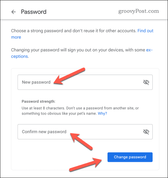 Legen Sie ein neues Gmail-Passwort fest