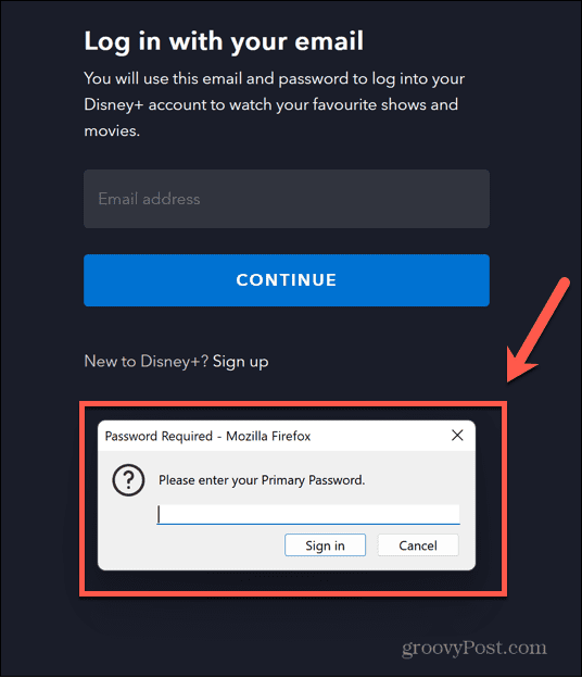 Firefox geben Sie das primäre Passwort ein