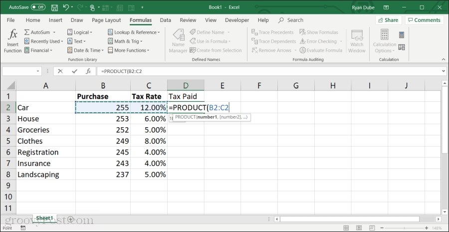 mit der Produktfunktion in Excel