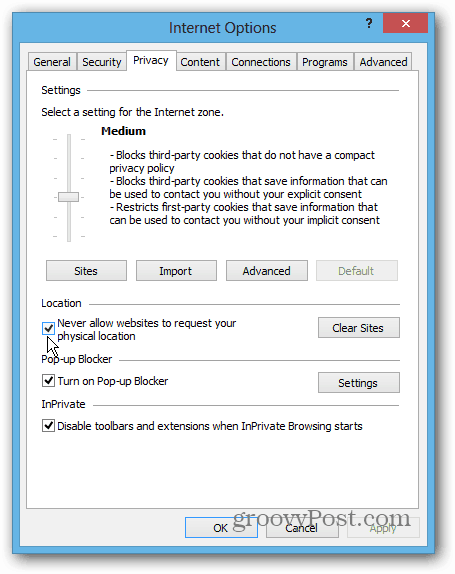 IE 10 Win8 Desktop Datenschutz