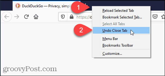 Wählen Sie in Firefox die Registerkarte Schließen rückgängig machen