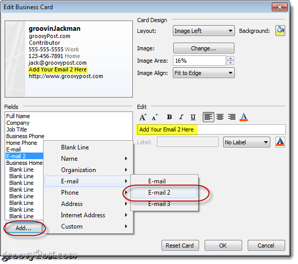 Anpassen von Feldern in Outlook 2010 vCard