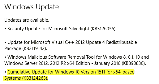 Kumulatives Update KB3124263