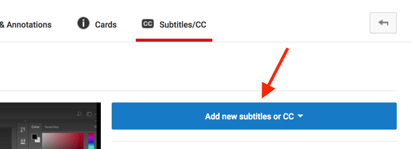 Öffne dein YouTube-Video in Video Creator und klicke auf Neue Untertitel oder CC hinzufügen.