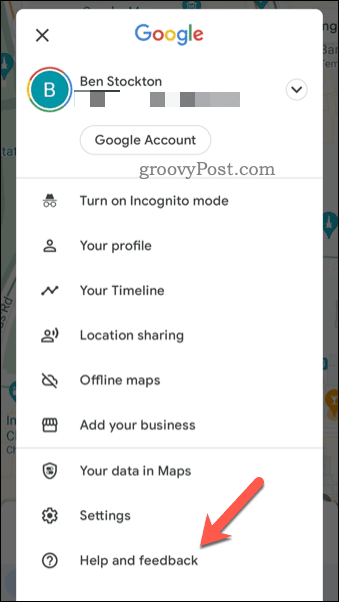 Öffnen Sie das Feedback-Menü von Google Maps