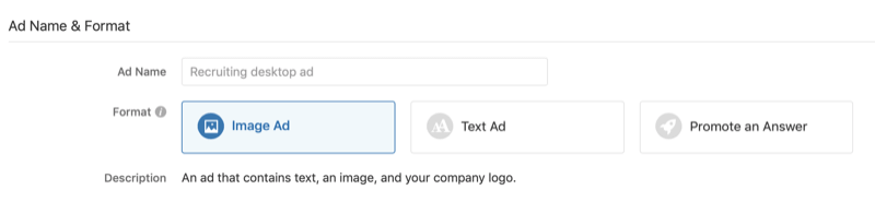 Anzeigenname und -format für die Quora-Werbekampagne