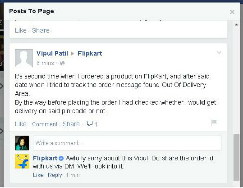 Flipkart Facebook Antwort