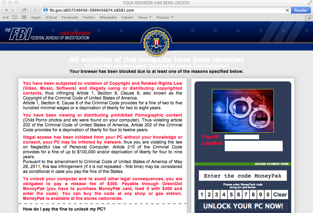 Ransomware-Websites, die sich als FBI-Ziele für Mac OS X ausgeben - So stoppen Sie sie