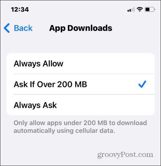 Größe des App-Downloads